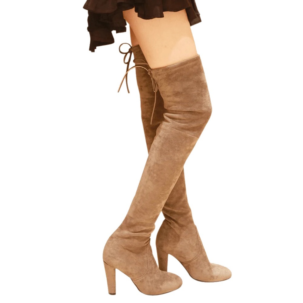 Kaitlyn Pan High Heel Microsuede Slim fit Over The Knee Boots Taupe
